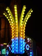 blue and yellow Light Bulbs, outdoor decoration at night