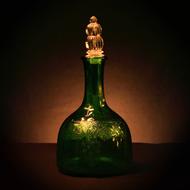 ornate Green Glass Bottle, vinegar jar