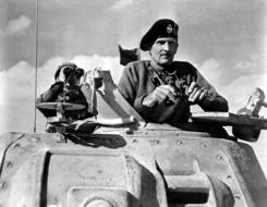 Bernard L Montgomery, British Army officer in tank, historical photo