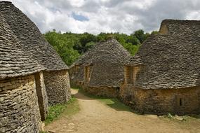 cabanes du breuil, old Cottages with roofing of stone tiles, france