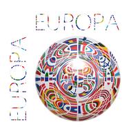 Beautiful and colorful Europe globe with colorful flags at white background