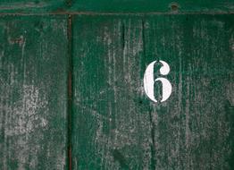 Six, Number on weathered Wooden door