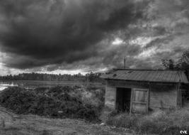 Black and white photo of Shed Farm