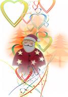 Beautiful and colorful Christmas drawing with Nicholas, trees, hearts and decorations, at white background