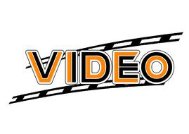 Black and orange video, lettering and film stripes