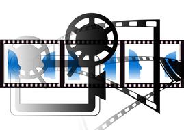 Blue, white, blue and grey demonstration icon, with the projector, clipart