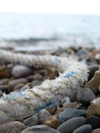 closeup view of Fixing Rope on pebbles at sea