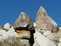 Fairy tower rock formation on hill at sky, turkey, Cappadocia, Valley Of Roses