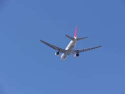 airliner in the bright blue sky