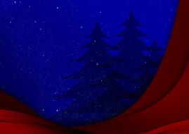 greeting card with red ribbon and fir trees