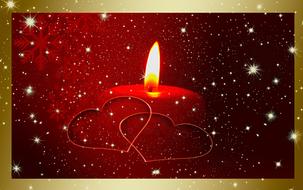 candle and two red hearts, digital art