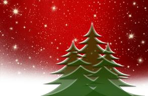 fir tree red white snow silhouette drawing