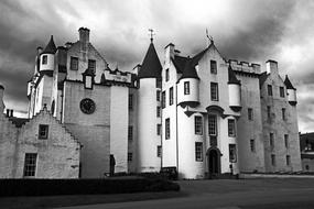 castle in scotland in black and white background