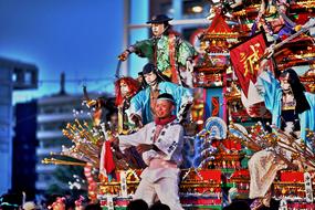 costumed people over crowd on Festival, Japan