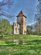 brick tower of a castle in Poland