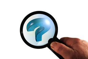 magnifying glass question mark hand