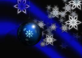 christmas ornaments over deep blue background, greeting card