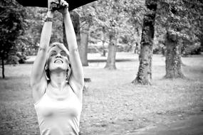 park umbrella girl black and white