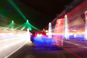 Tollwood Festival, in Munich, Bavaria, Germany, with the colorful lights, at the night
