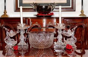 Beautiful and colorful, patterned Christmas centerpiece, with the candles