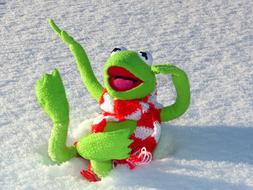 Kermit Frog play snow