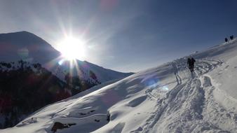 Nice sunlight over snowy mountain in South Tyrol