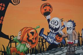 Colorful painting of Halloween, with the characters, clipart