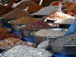 seeds in bowls on market stall