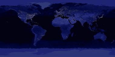 World map with night Lighting, drawing
