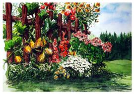 flowers in the garden as a Watercolour Painting