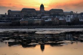 waterfront castle in budapest at winter twilight