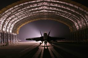 Hangar Jet Aircraft at night