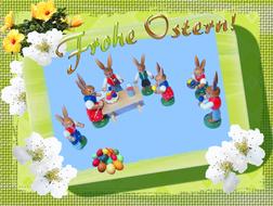 Colorful "Merry Easter" postcard with decorations, clipart