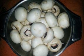Mushrooms in a dark bowl close-up