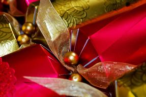 Close-up of the beautiful and colorful, shiny Christmas decorations