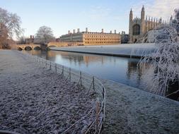 Beautiful view of the castle in Cambridge , England, in frost