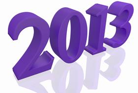 3d, violet "2013" year sign, with reflection on the surface, clipart