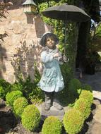 Bronze Garden Girl With Umbrella Statue