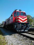 Red Train locomotive on railway