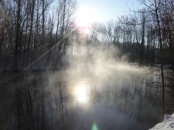 fog over lake at Winter morning