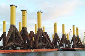 Water foundations in Bremerhaven, Germany, under the blue sky with clouds