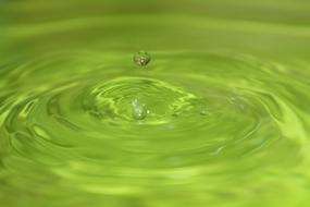 Shiny liquid falling in the green water with ripple