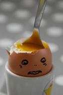 Close-up of the egg with face, in the cup with spoon