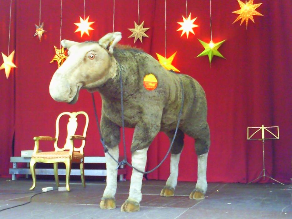 Beautiful and colorful Christmas elk and decorations on the stage