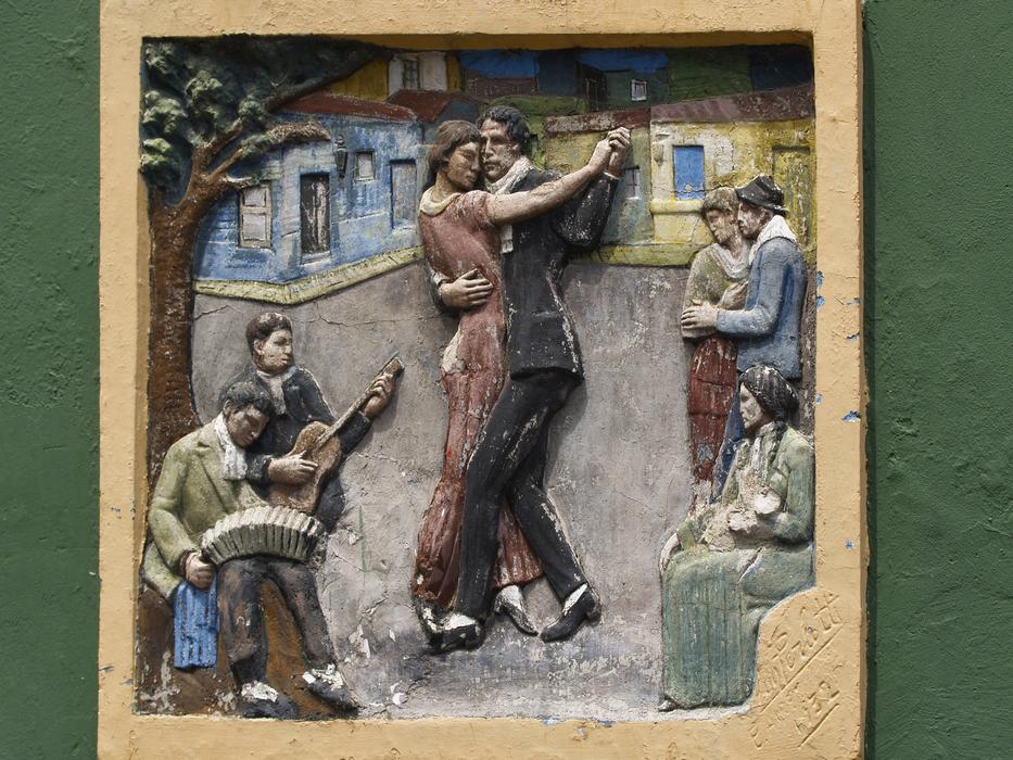 Beautiful and colorful wall picture with the dancers and musicians