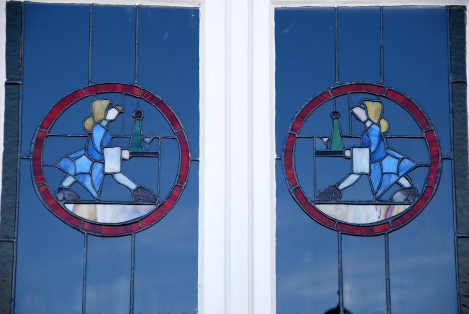 Beautiful and colorful, patterned windows of Art Nouveau, in Swakopmund, Namibia