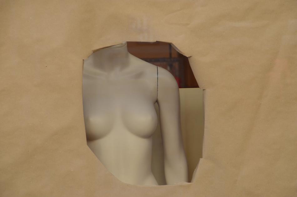 Outlook on the display dummy, through the hole