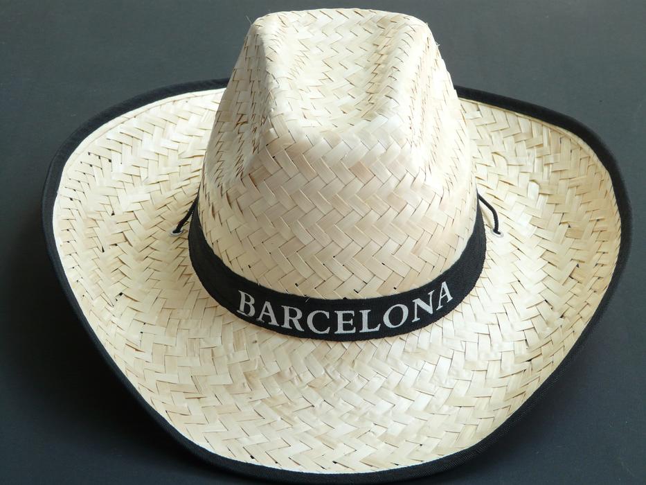 Straw Hat with barcelona word on band