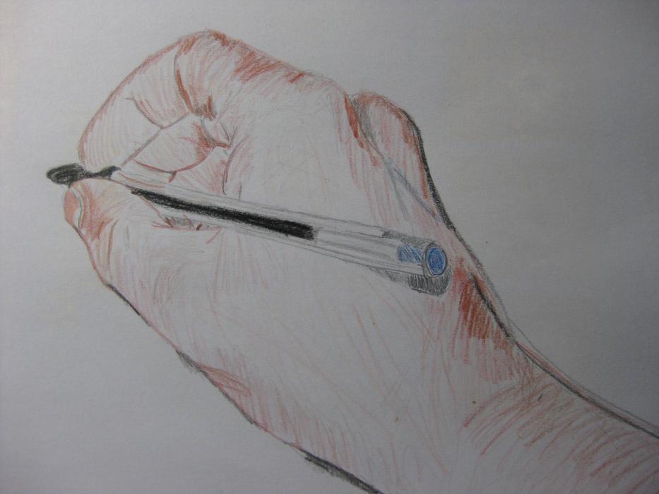 Colorful and beautiful drawing of a hand, with the pen