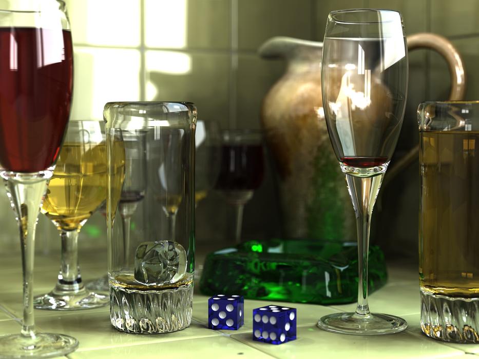 glasses and dice on the table